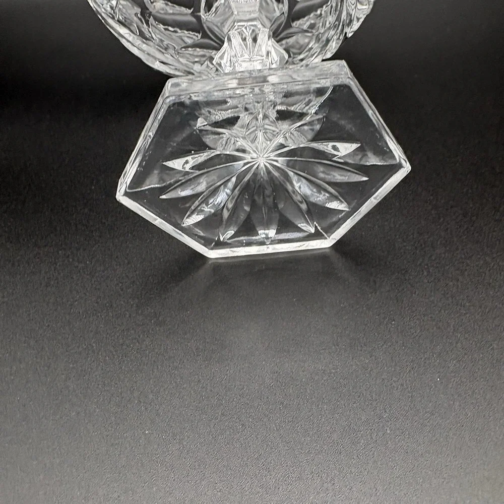 Crystal Cut Glass Pedestal Compote Rose Pattern‎ Scalloped 6 Side Base 7